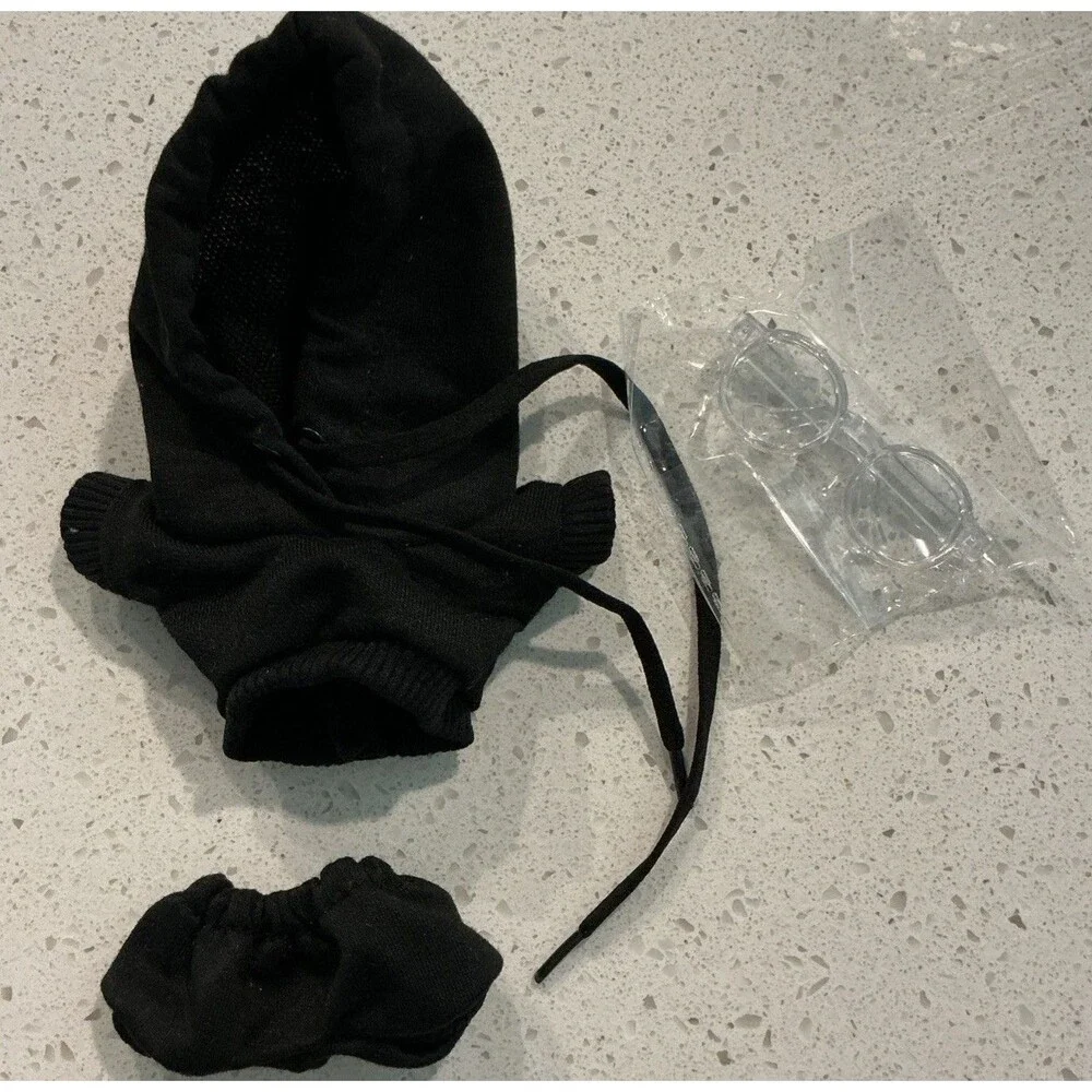 Labubu Clothes Outfit Set for  Labubu Dolls Black  Hoodie W/ Glasses